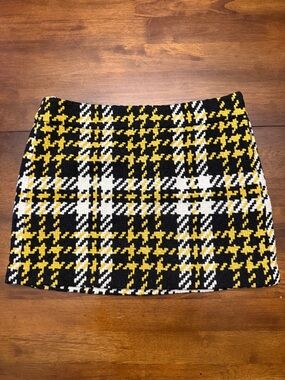 J. Crew Black, Yellow & White Plaid Wool Woven Mini Skirt